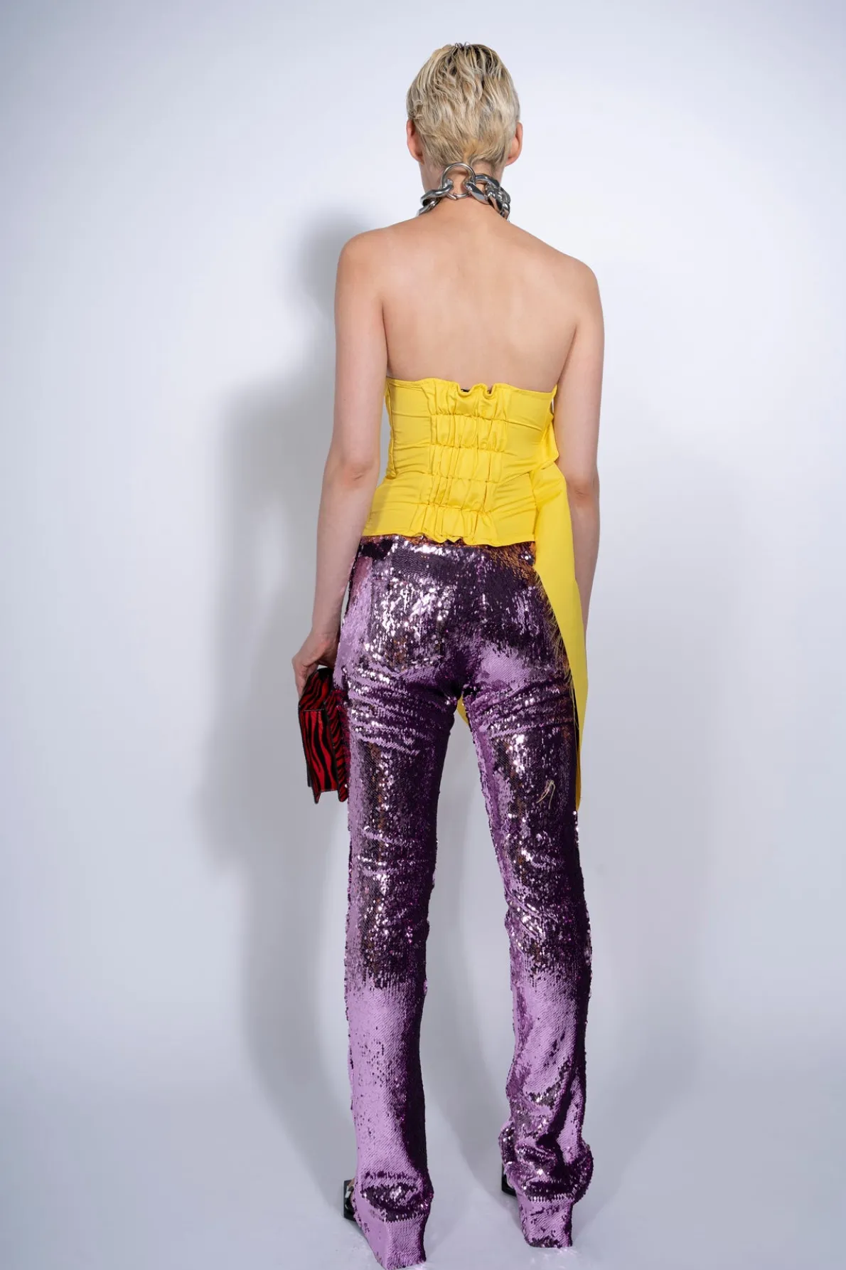 PINK SEQUINS BOOTCUT TROUSERS