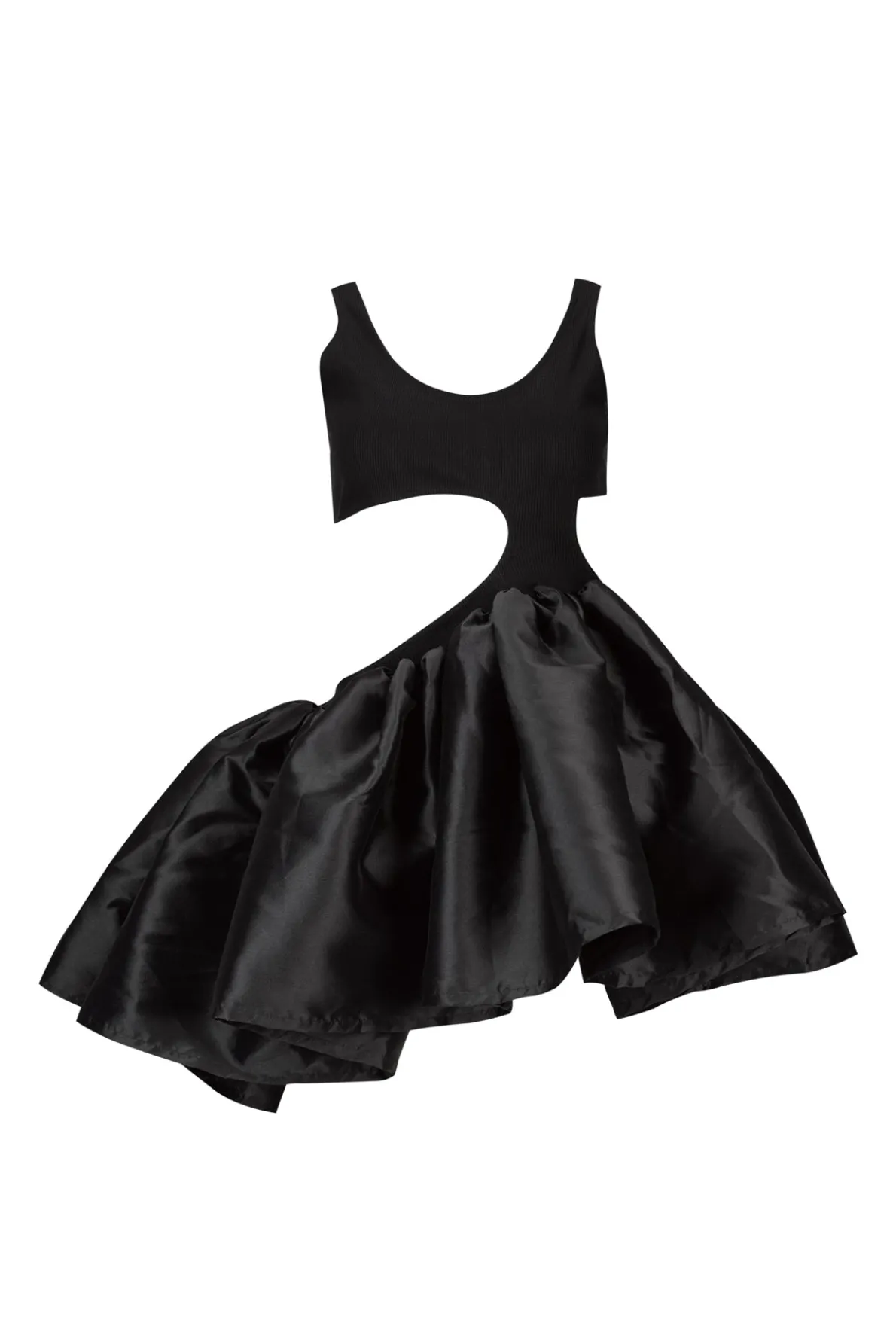 BLACK CUT OUT TOP WITH TAFETA FRILL HEM