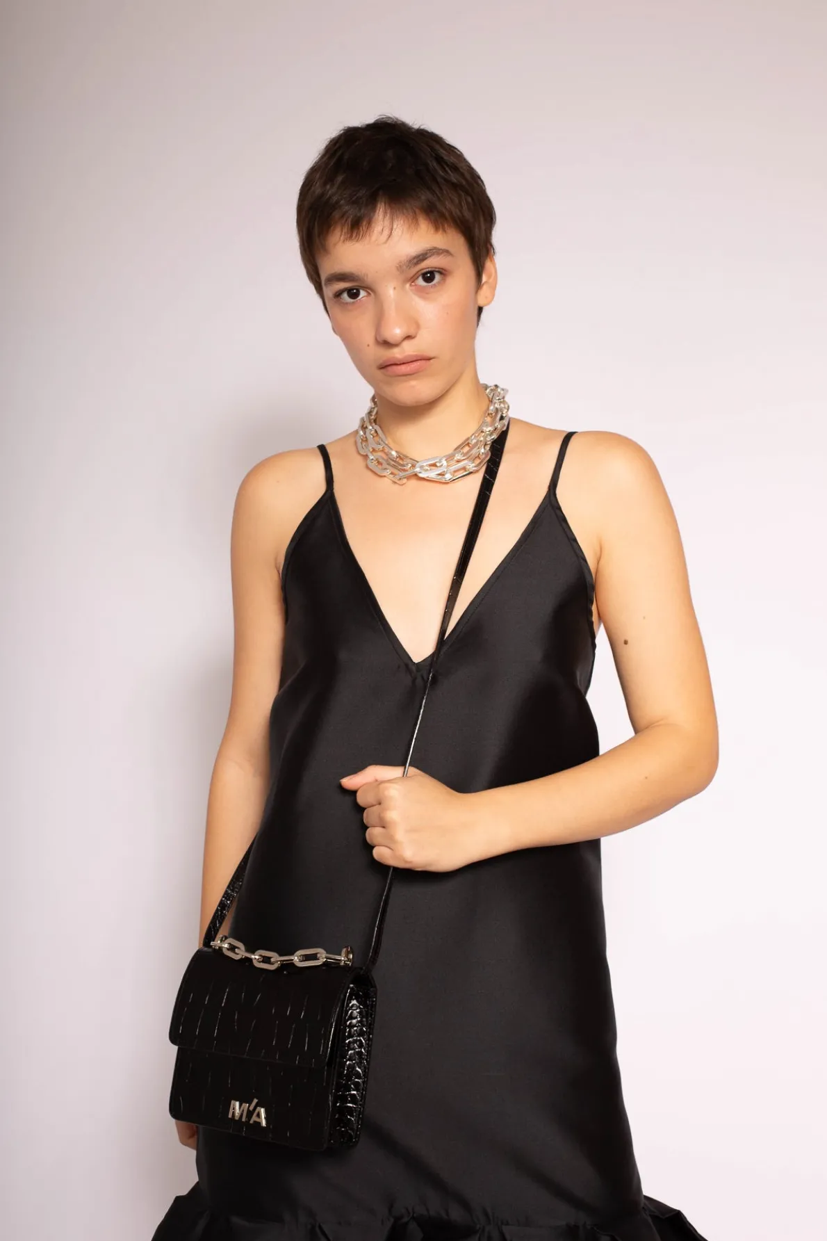 MINI CHAIN BAG IN BLACK CROCO