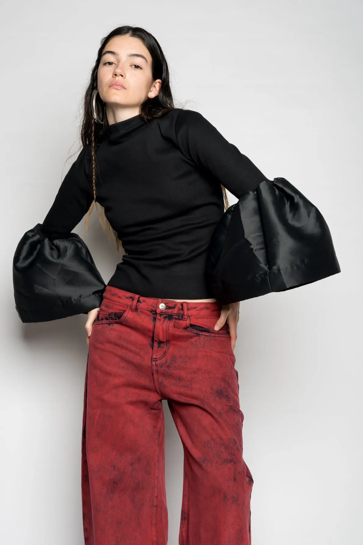 BLACK TURTLENECK PUFF SLEEVE TOP