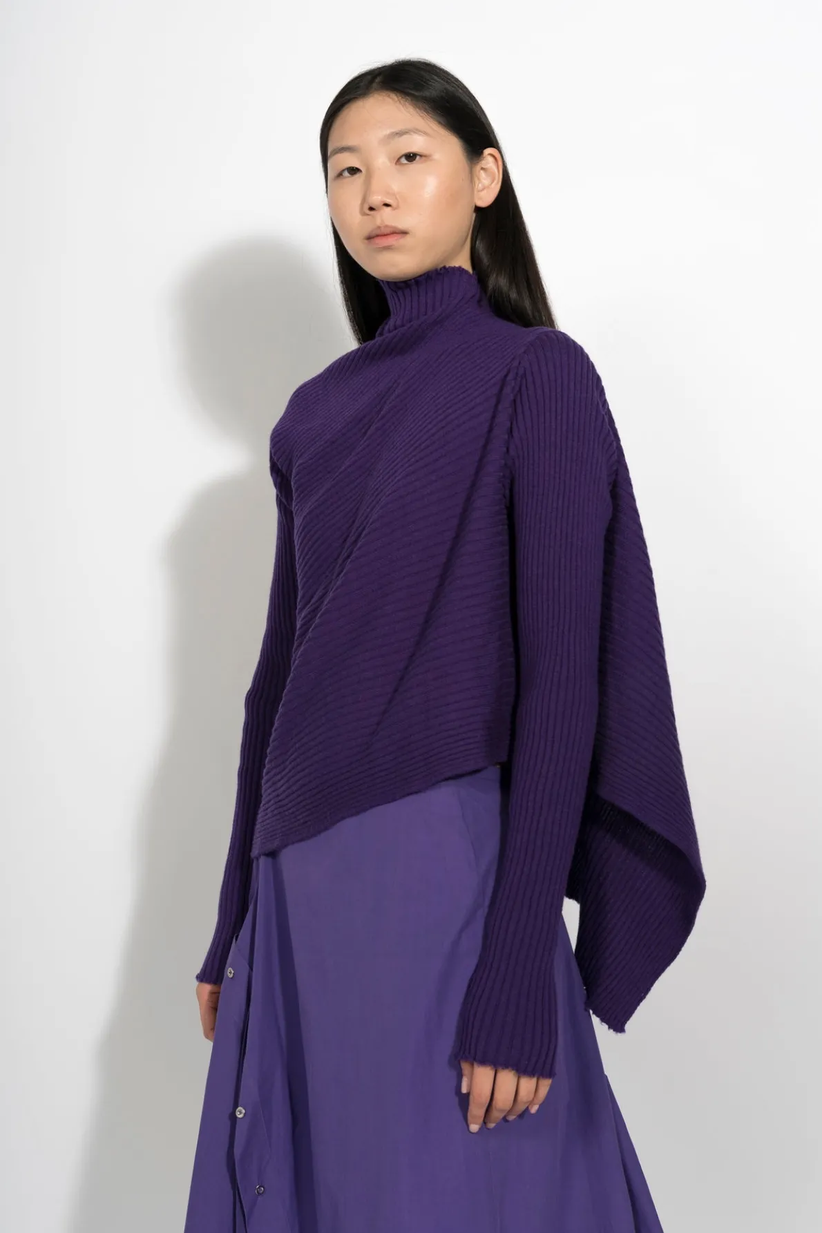 PURPLE DRAPED JUMPER IN MERINO KNIT