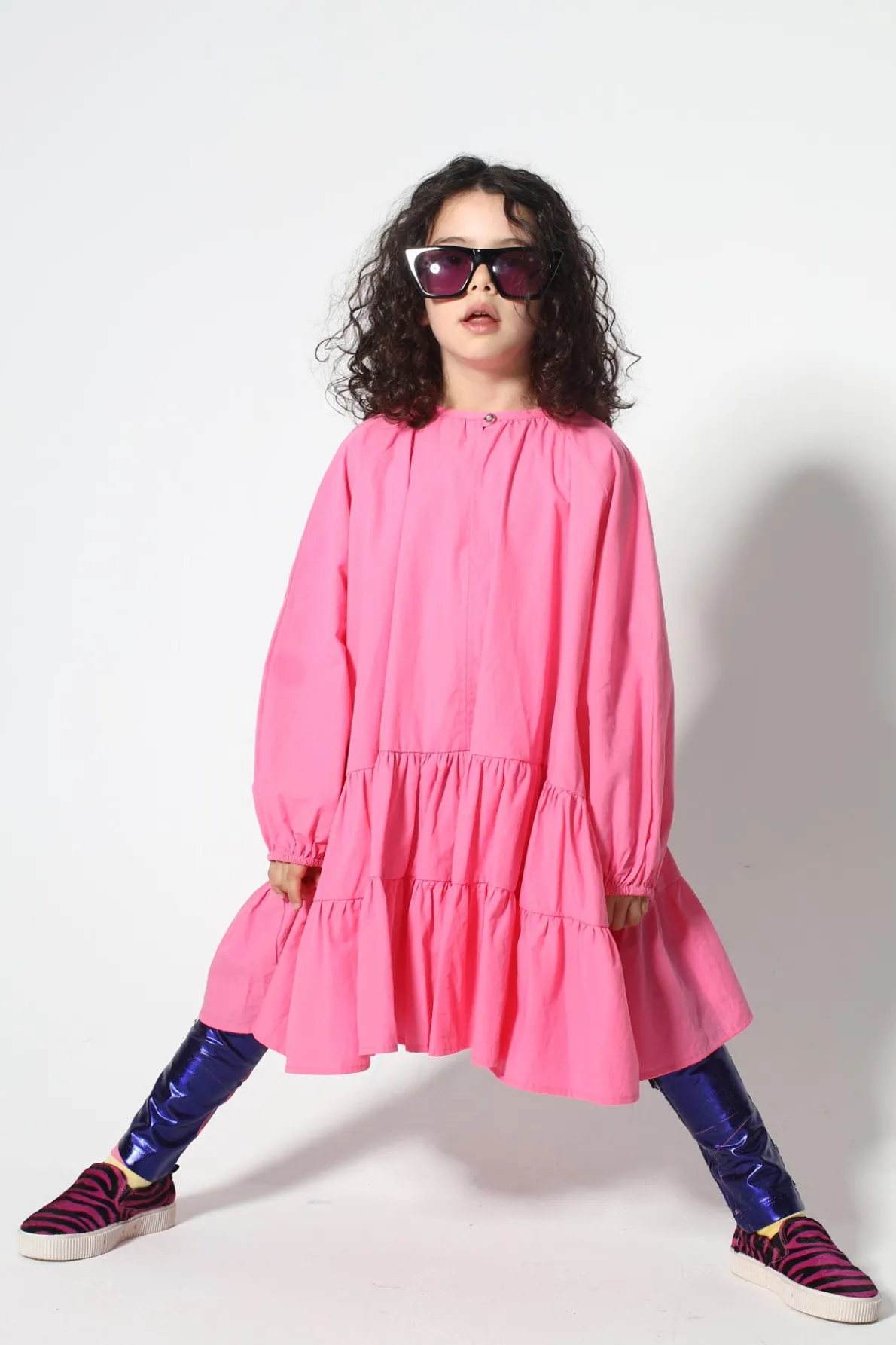 BRIGHT PINK LOOSE GATHERED DRESS