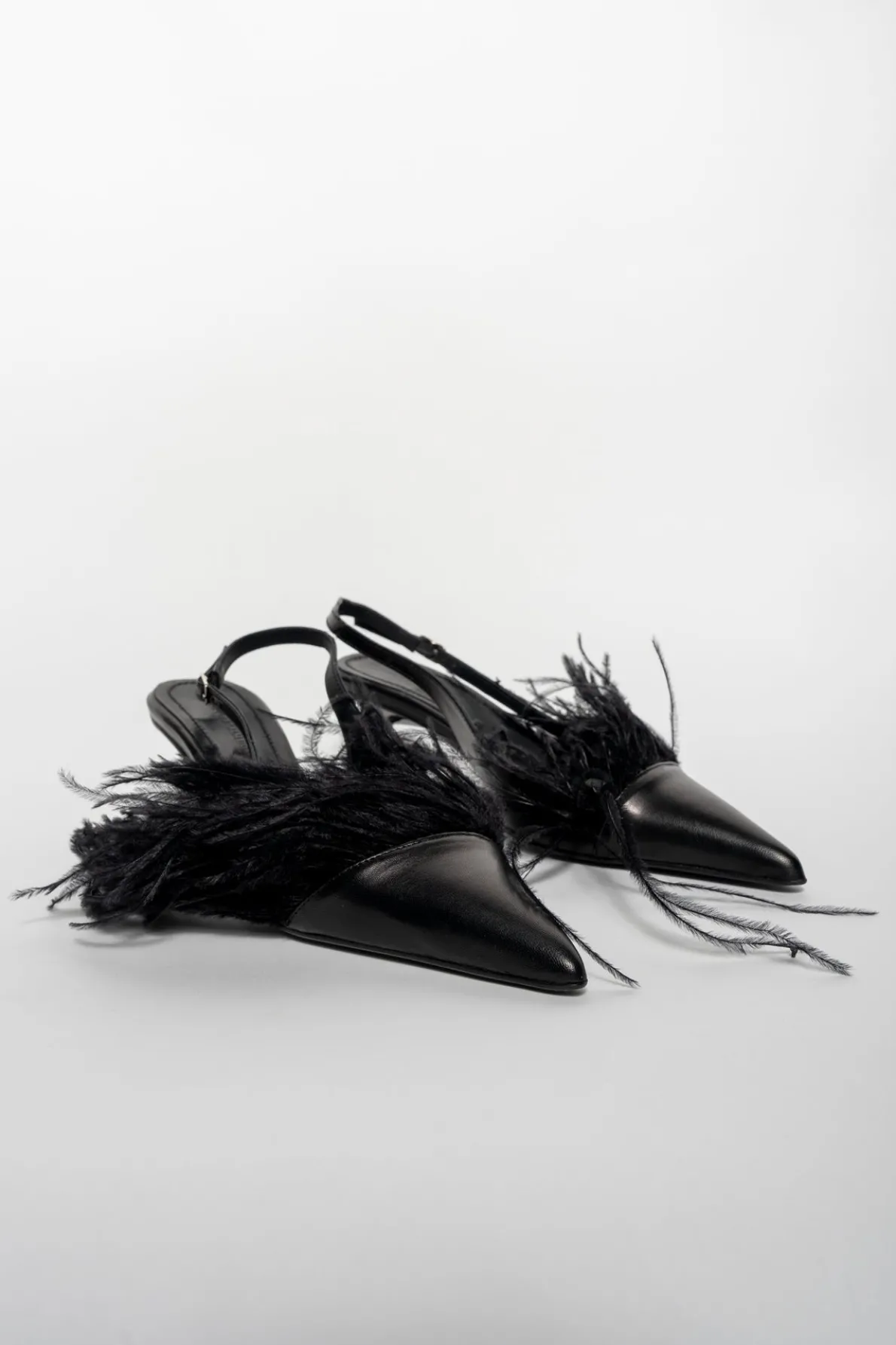 BLACK FEATHER SLING BACKS