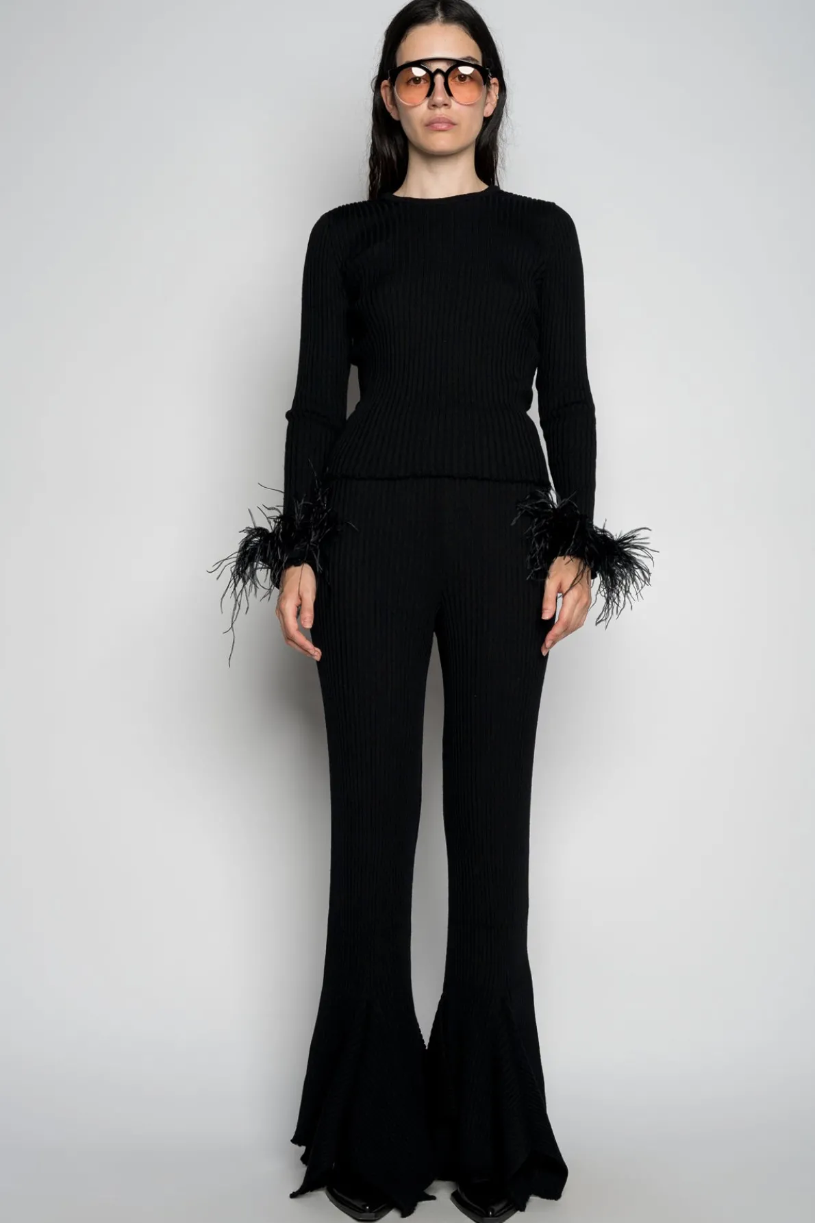 BLACK MERINO WOOL KNITTED TROUSERS