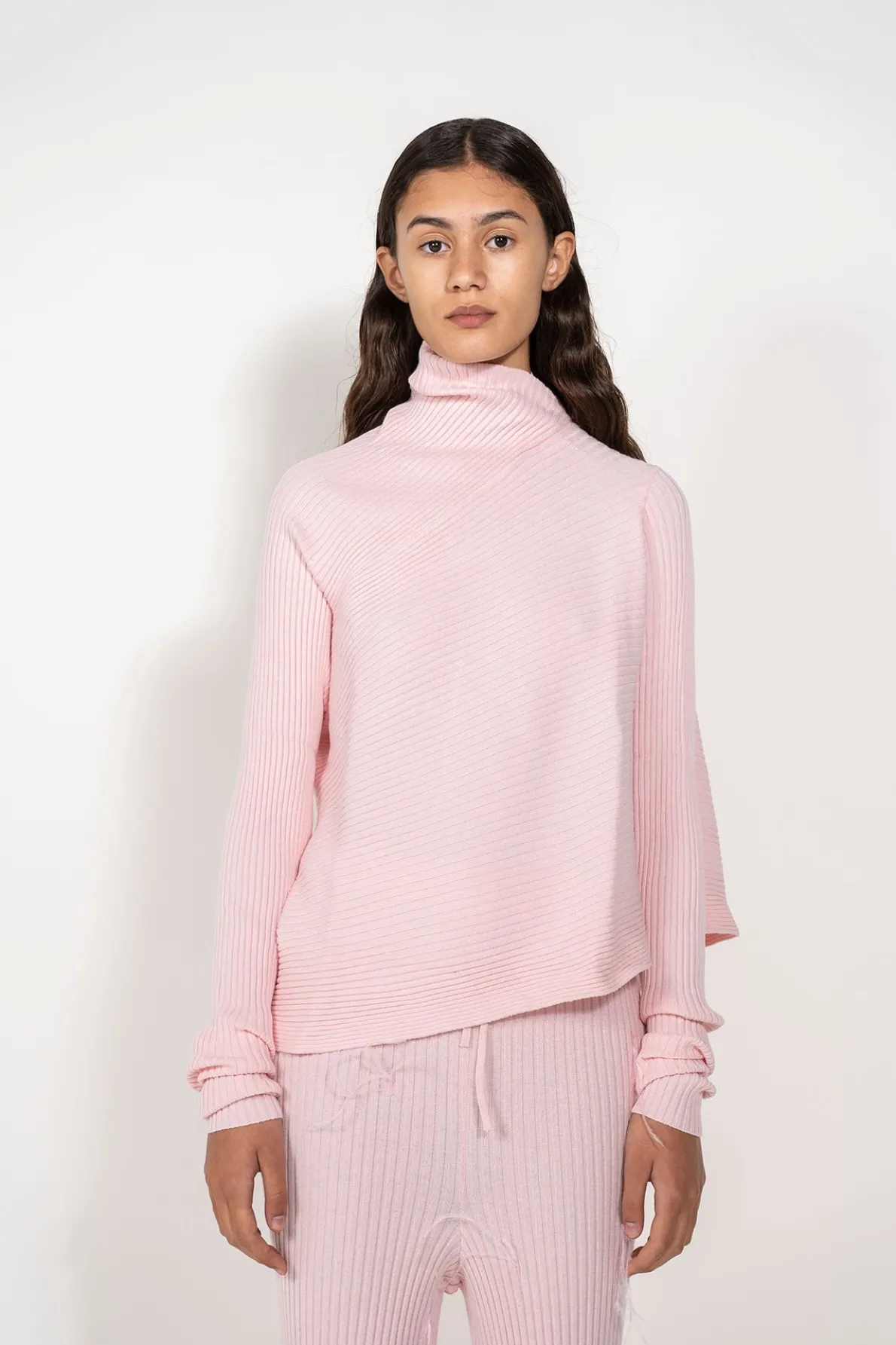 BABY PINK DRAPED JUMPER IN MERINO KNIT