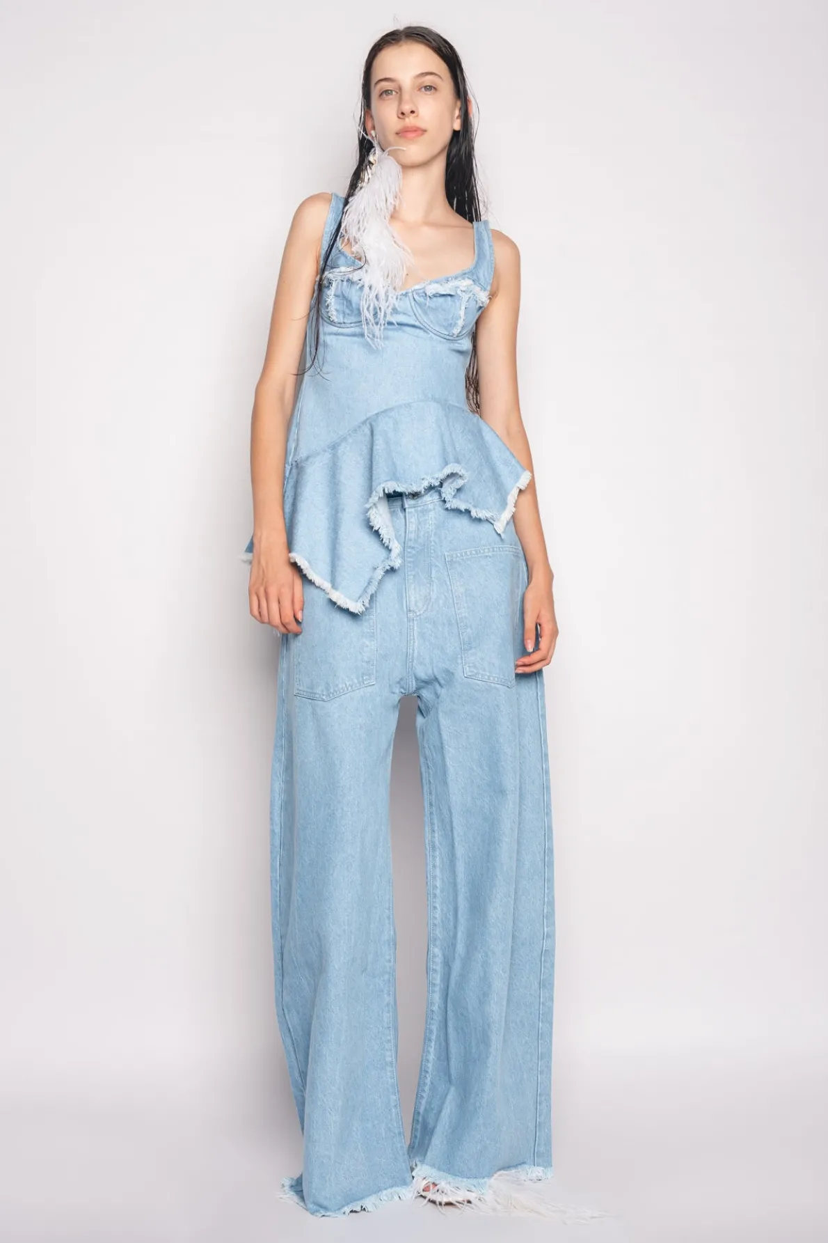 LIGHT BLUE PATCH POCKET BOYFRIEND TROUSERS