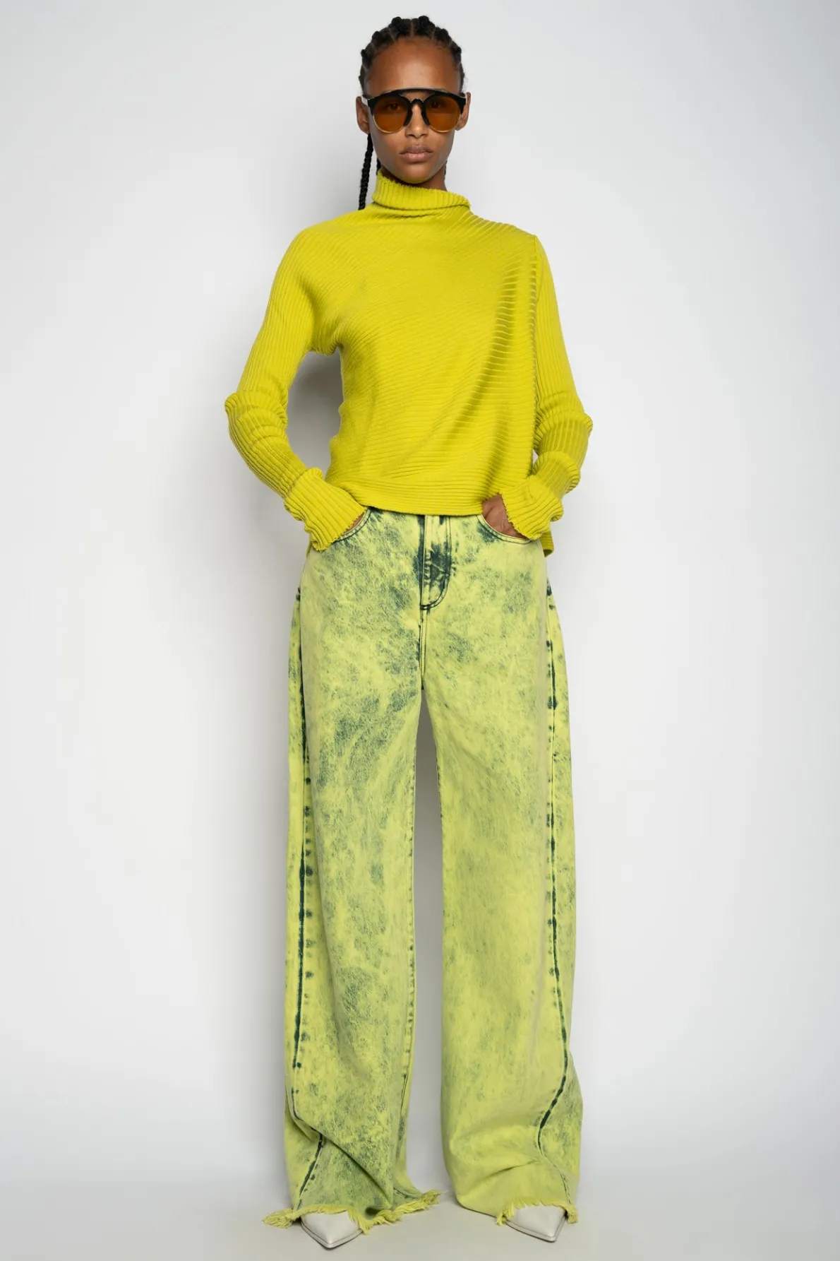 LIME MERINO DRAPED JUMPER