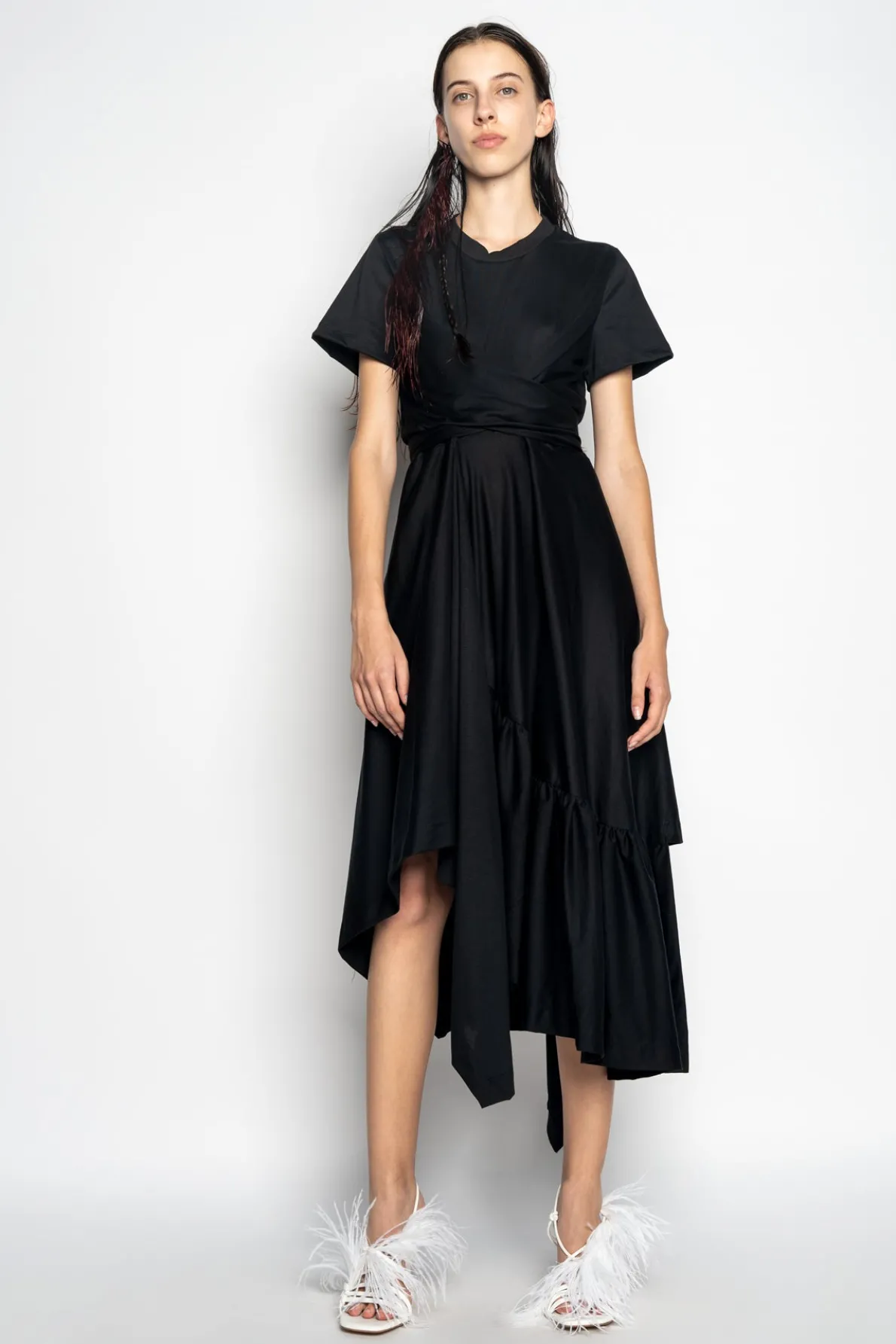 BLACK CROSS WAIST DRAPE T-SHIRT DRESS
