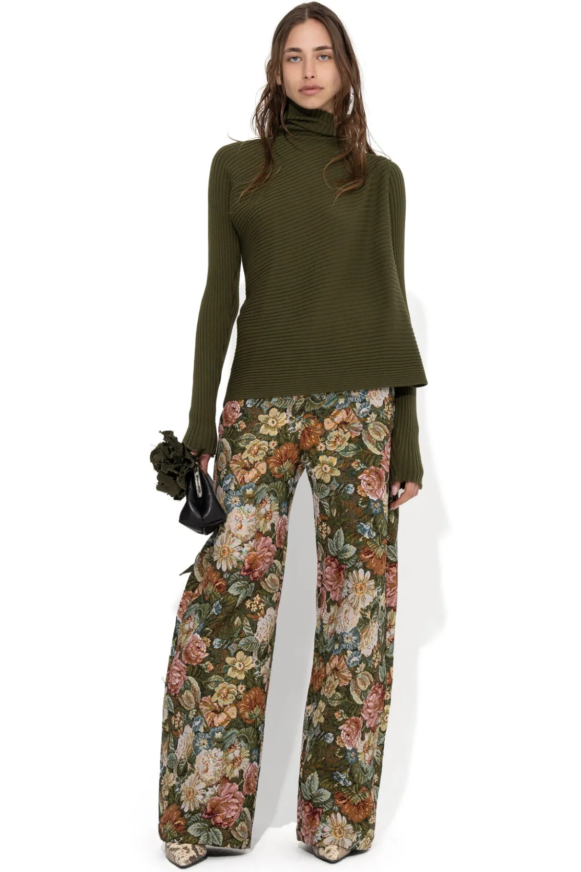 KHAKI MERINO DRAPED JUMPER