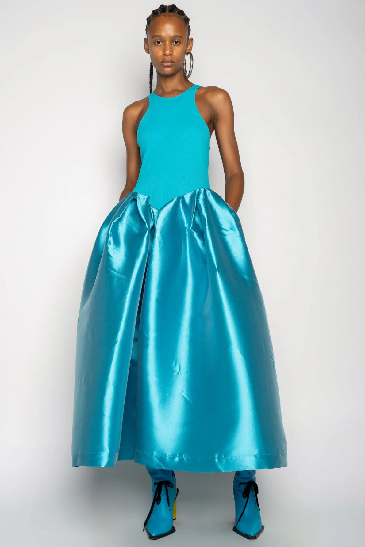 BLUE DRESS WITH TANK TOP SCOOPED