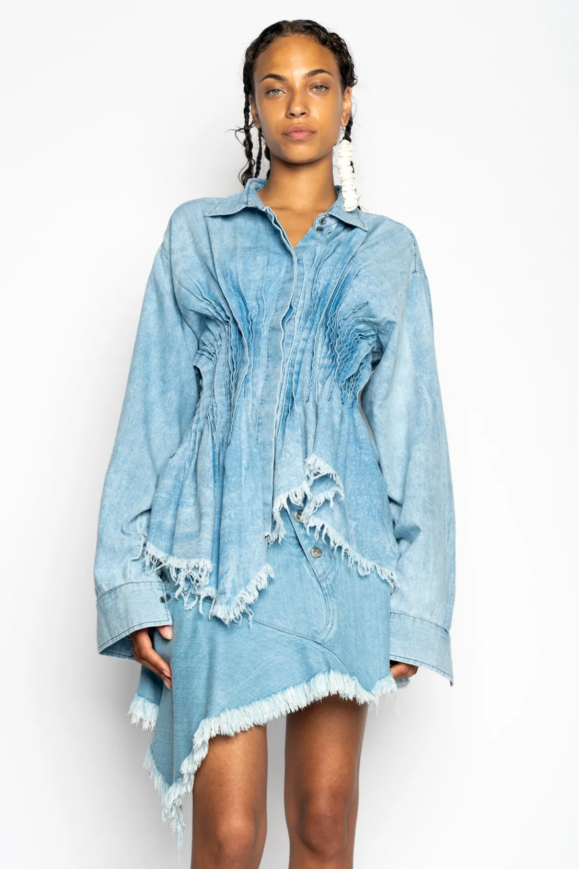 CHAMBRAY PLEATED SHIRT