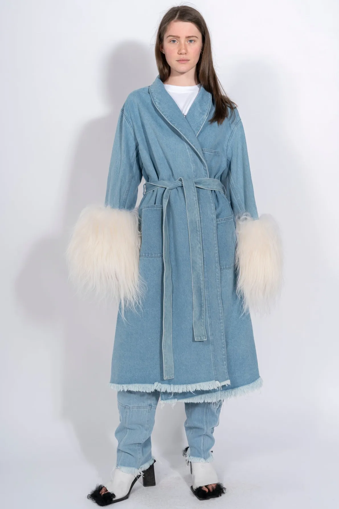 DRESSING GOWN COAT WITH SHEARLING CUFFS
