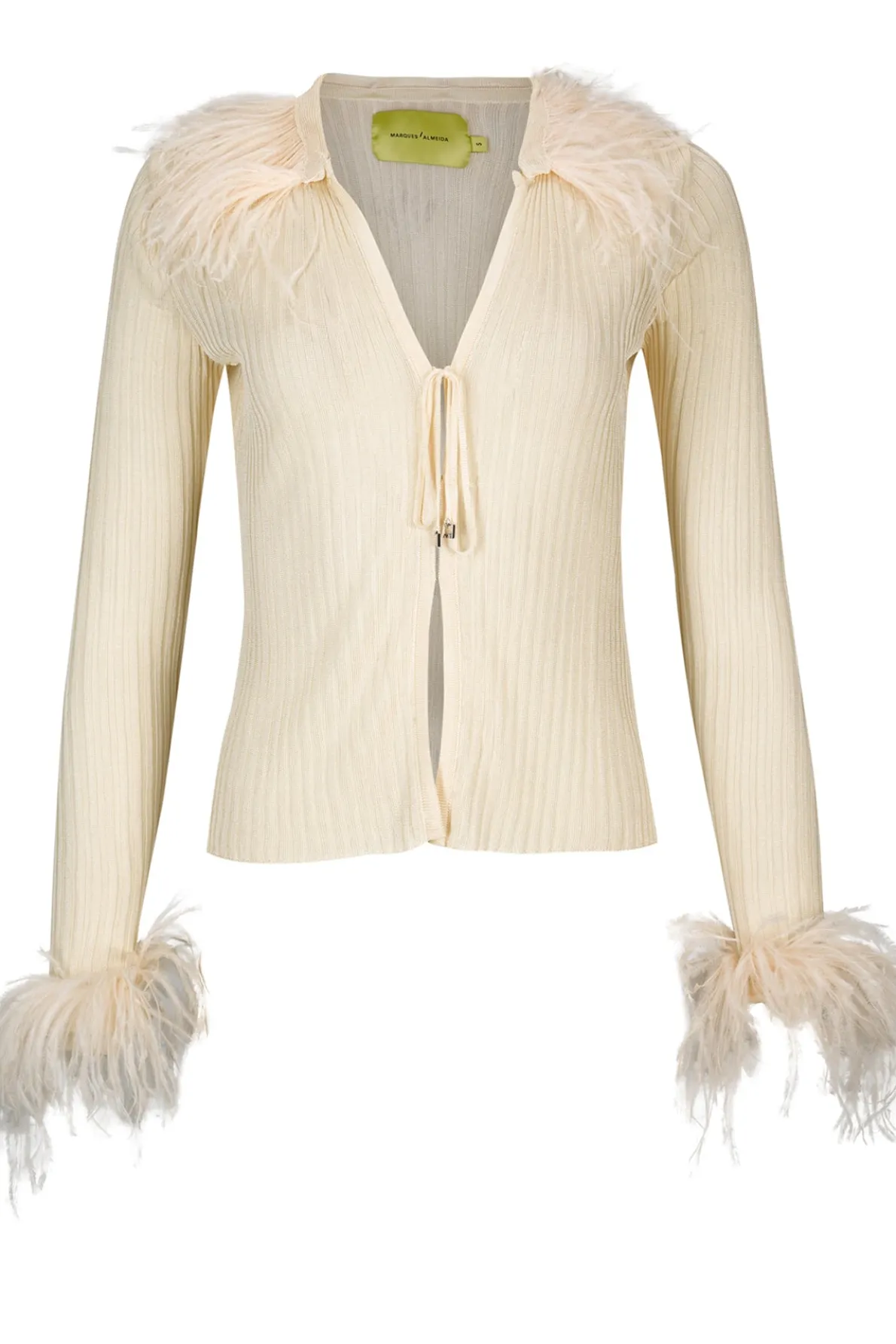 OFF WHITE VISCOSE KNITTED TOP WITH FEATHERS