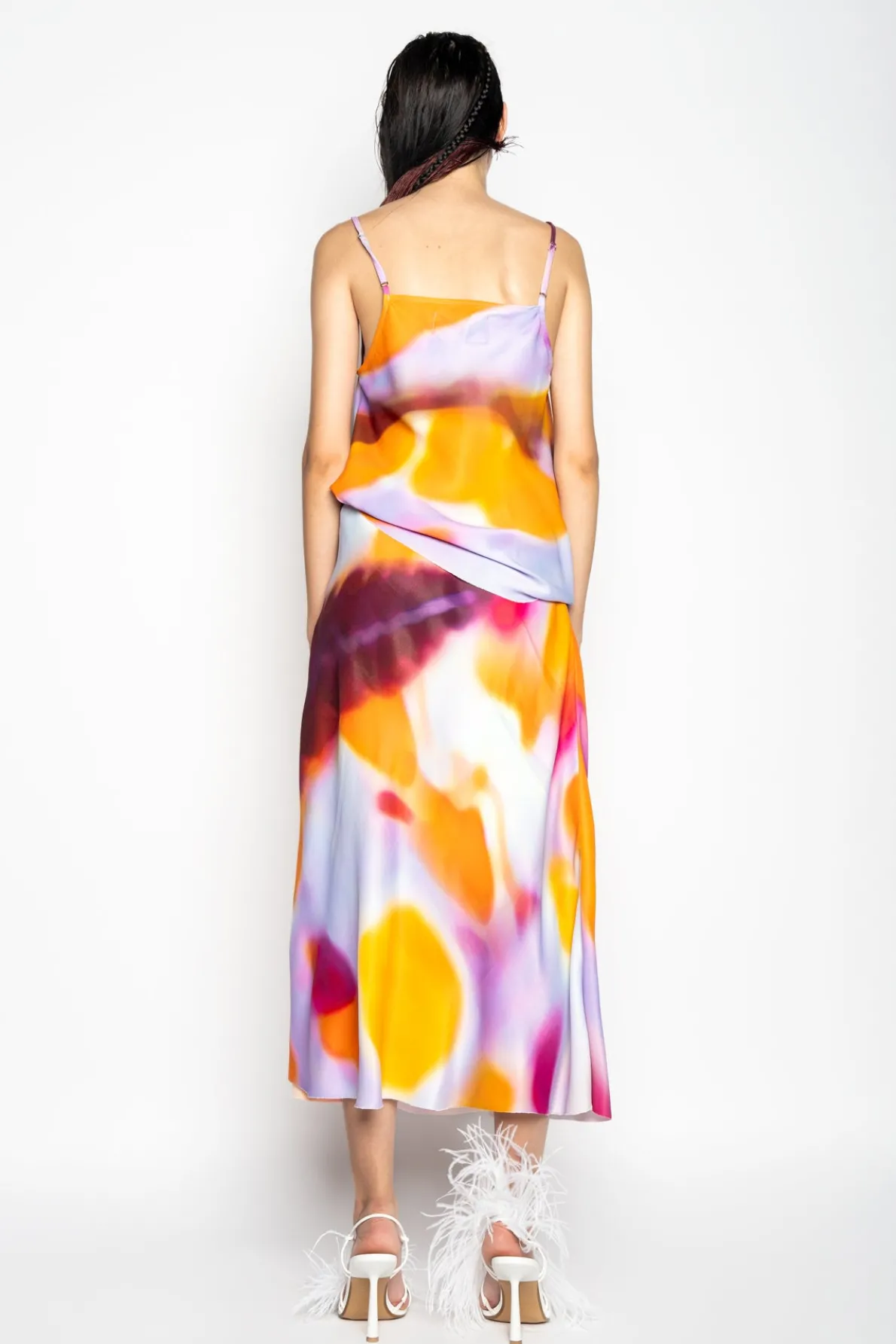 SLIP PRINTED SATIN SPAGHETTI STRAP TOP