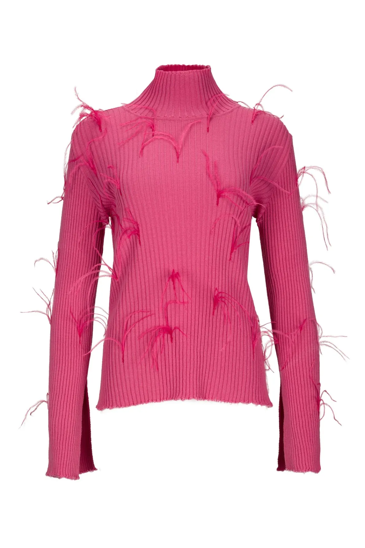PINK MERINO FITTED FEATHER TURTLENECK