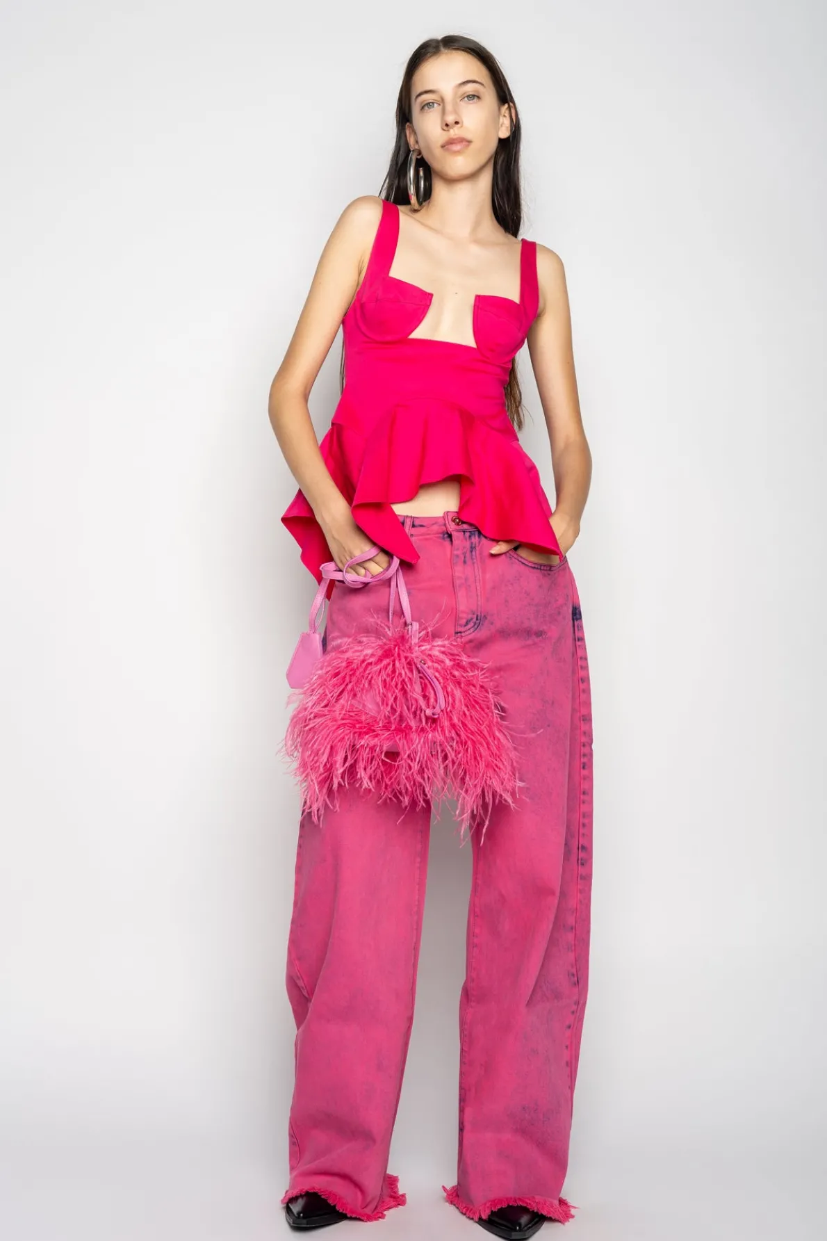 PINK STRAP CORSET WITH WAIST FLOUNCE