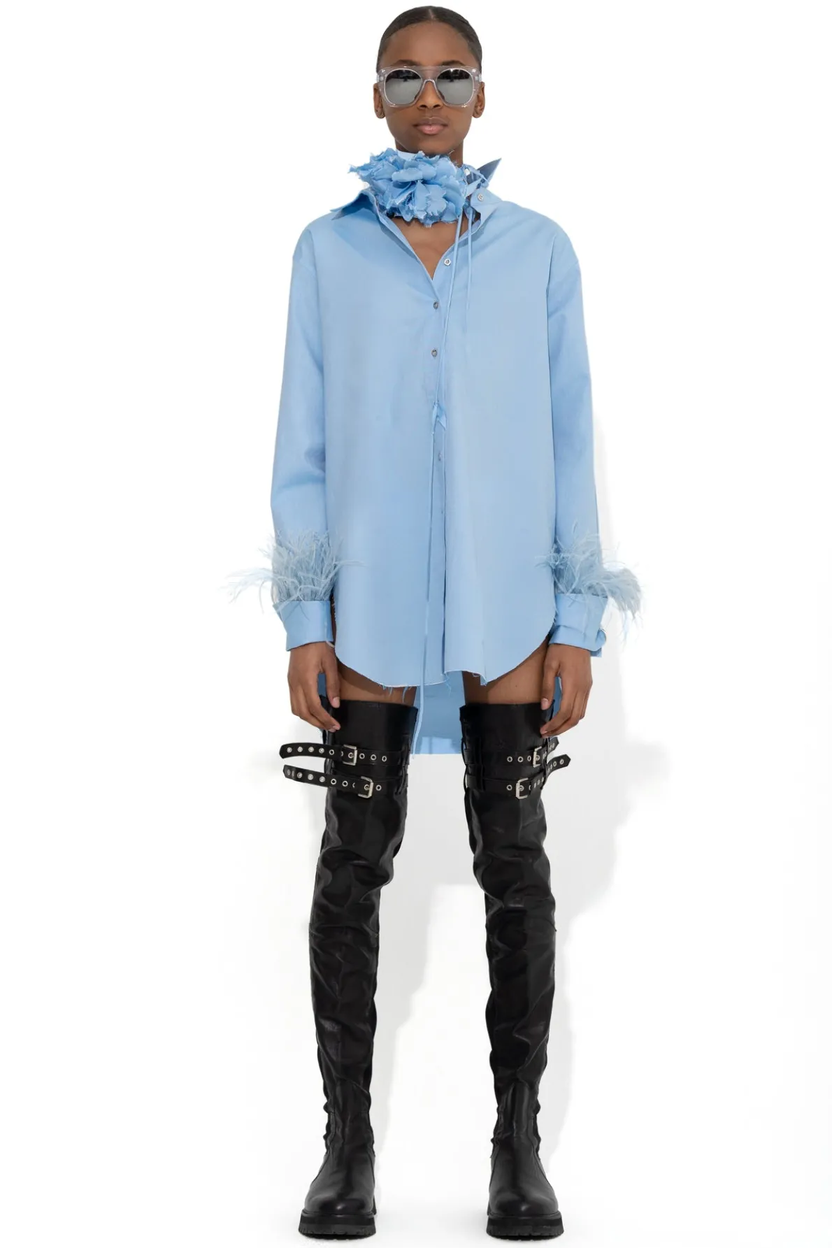 BLUE FEATHER CUFF SHIRT