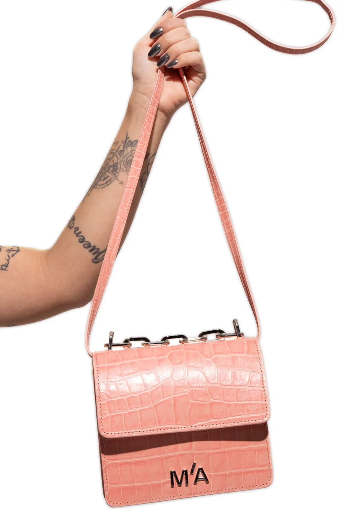 MINI CHAIN BAG IN PINK CROCO