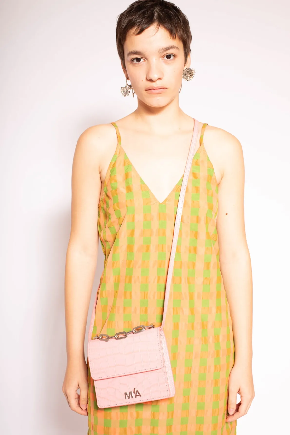 MINI CHAIN BAG IN PINK CROCO