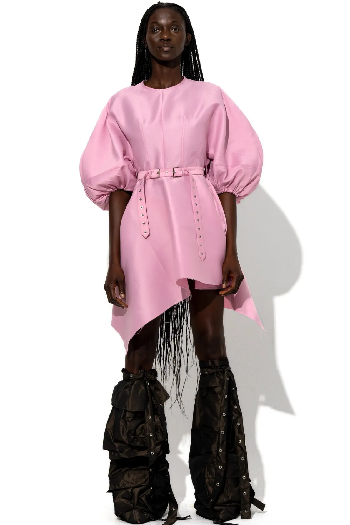 SILK TAFFETA BALLOON SLEEVE DRESS