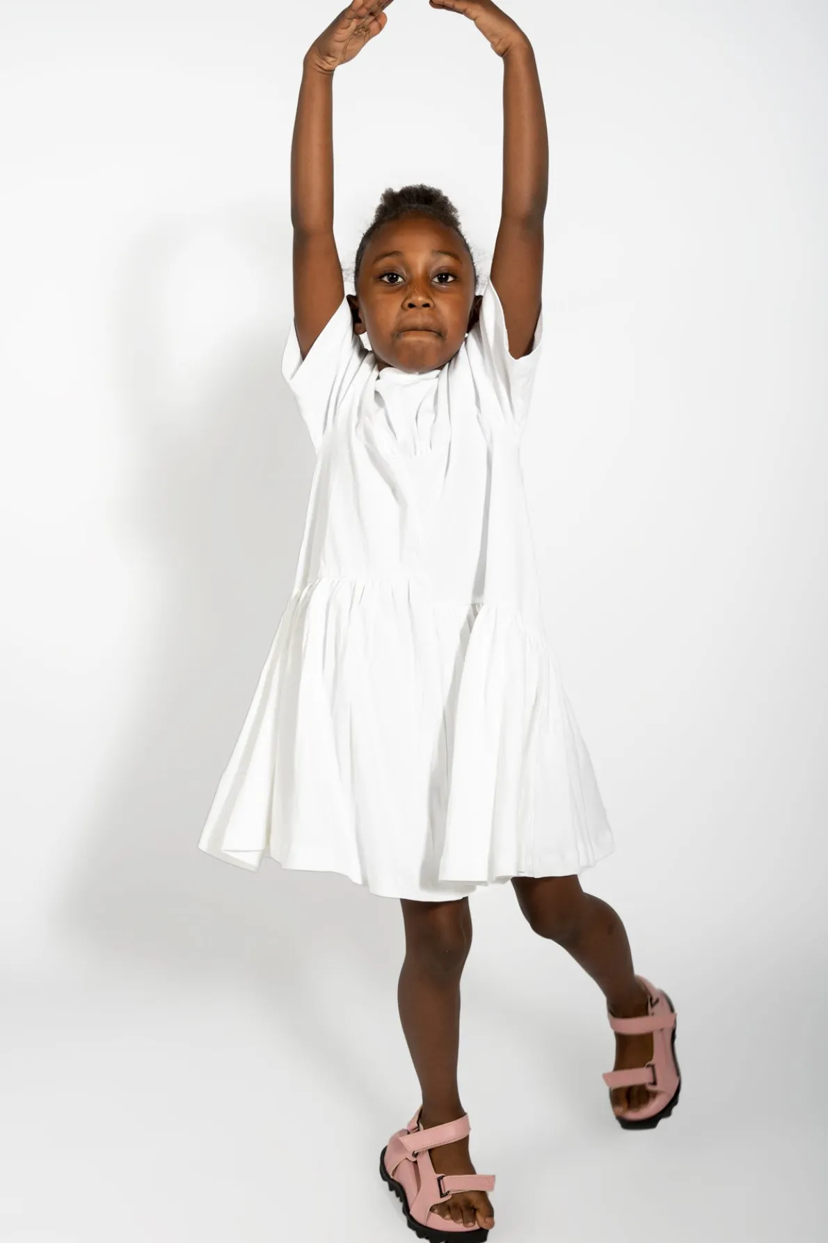 WHITE GATHERED JERSEY T-SHIRT DRESS