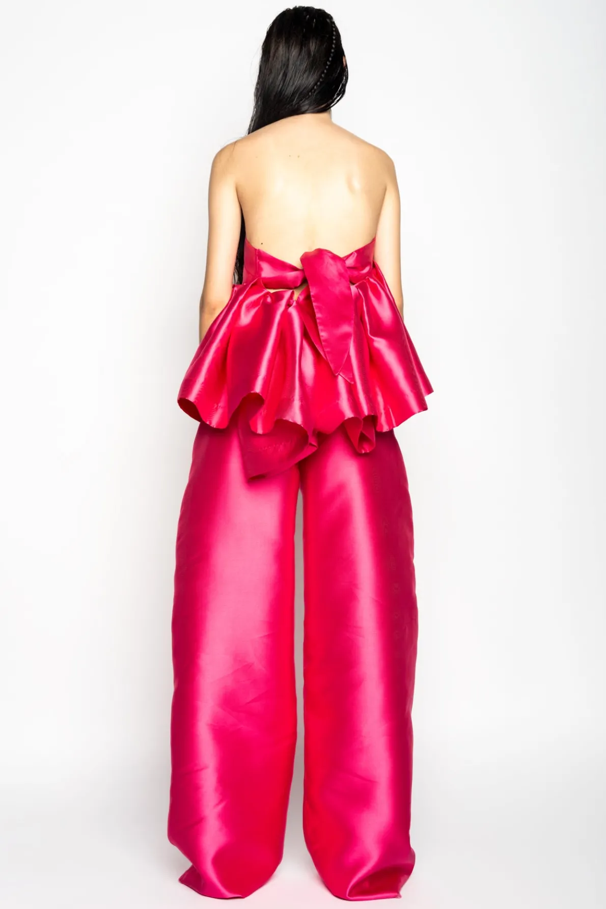 PINK STRAPLESS PEPLUM TOP