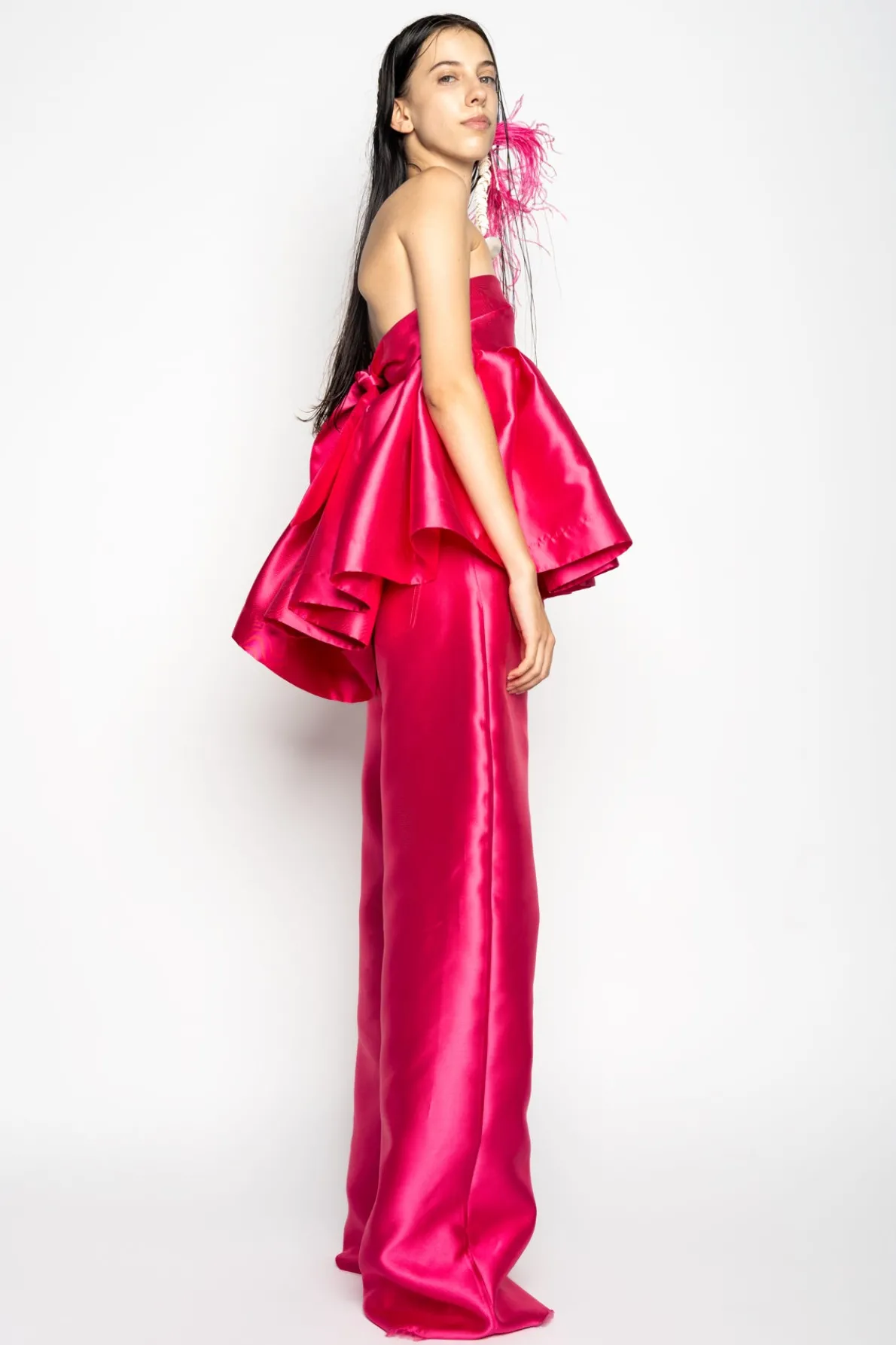 PINK STRAPLESS PEPLUM TOP