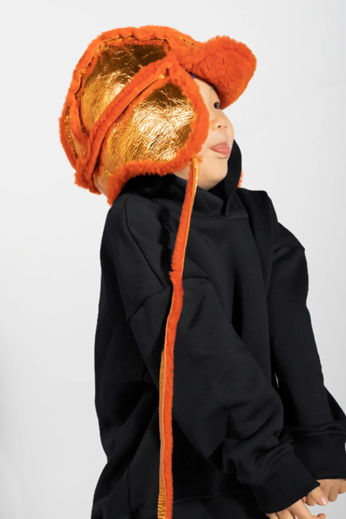 ORANGE SHINY LEATHER EAR COVER HAT