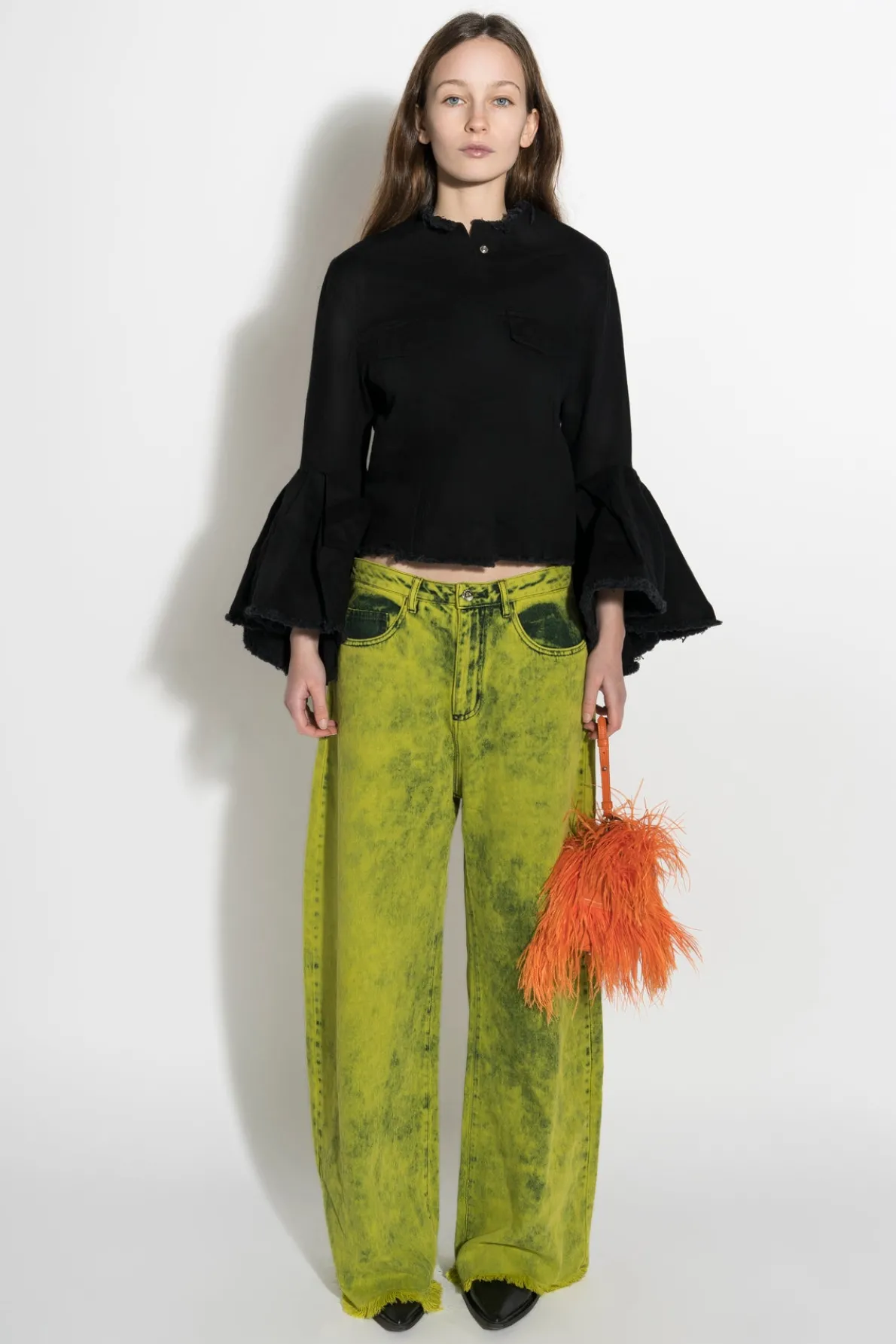 BLACK DENIM CLASSIC FITTED JACKET WITH BELL SLEEVES