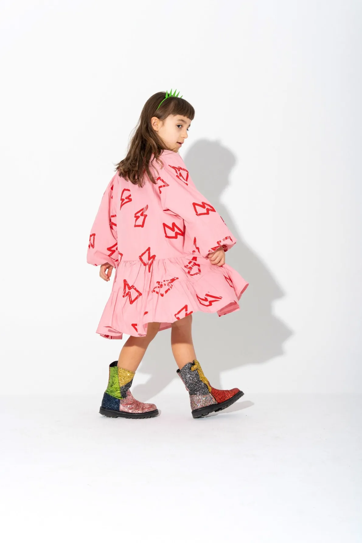 THUNDER PRINT GATHERED DRESS