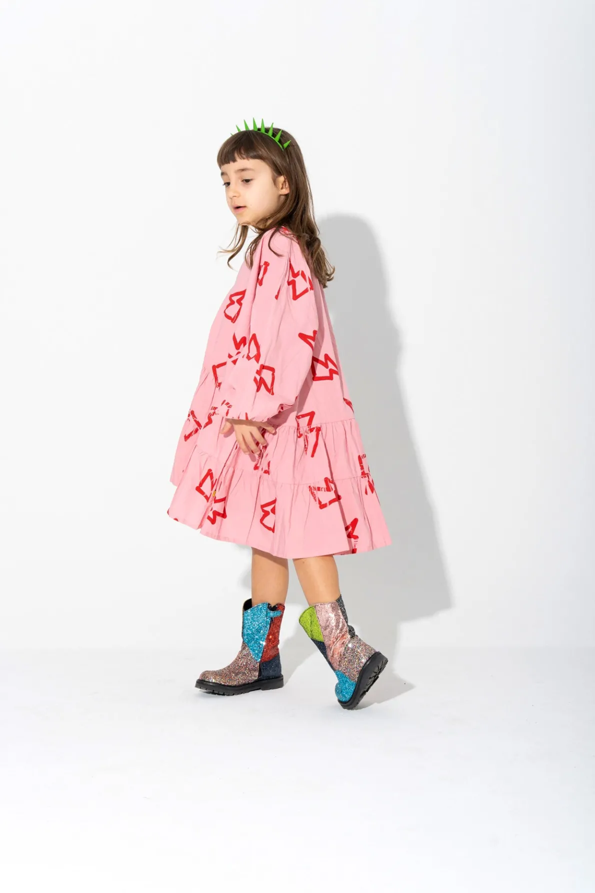 THUNDER PRINT GATHERED DRESS