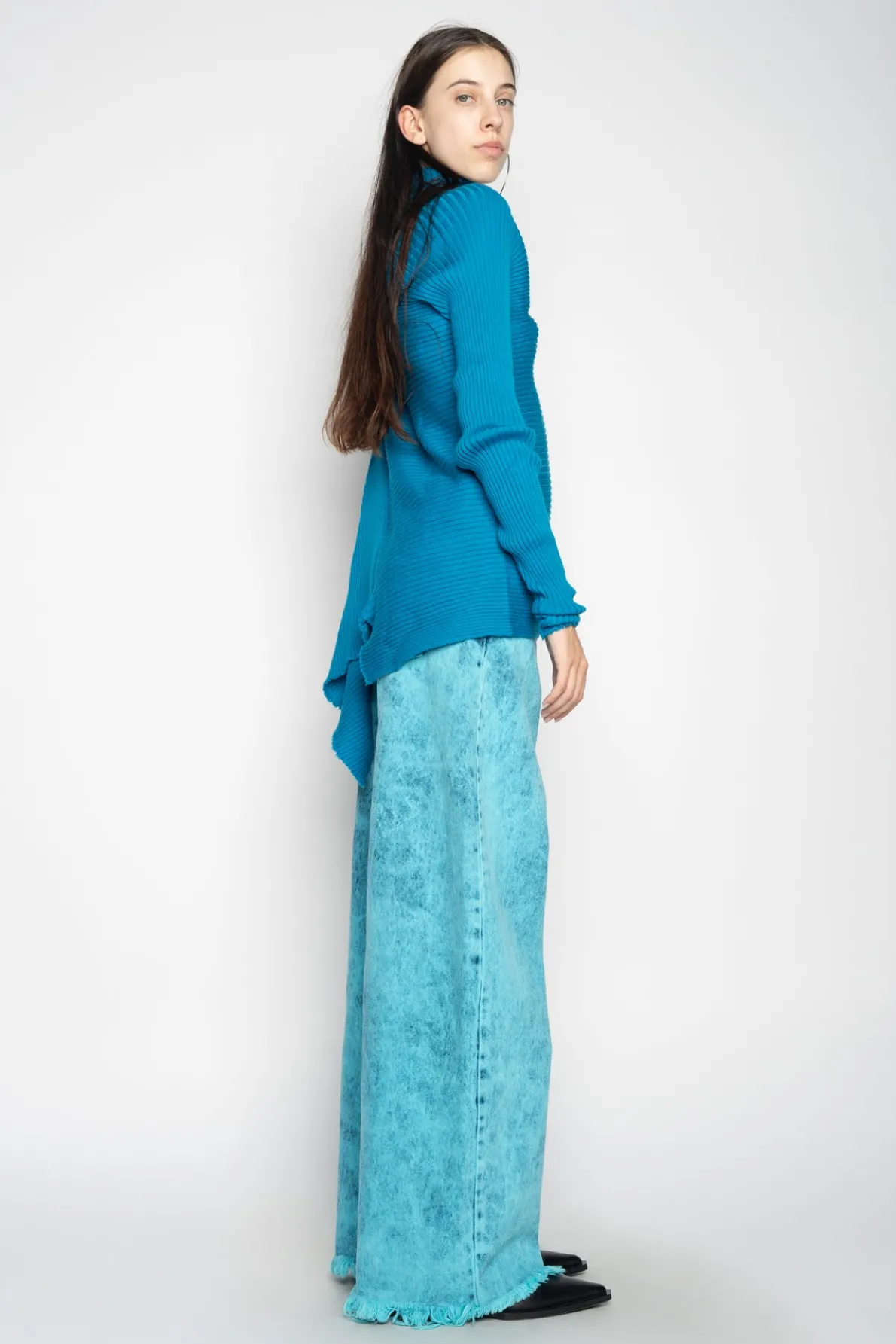 TURQUOISE DRAPED JUMPER IN MERINO KNIT