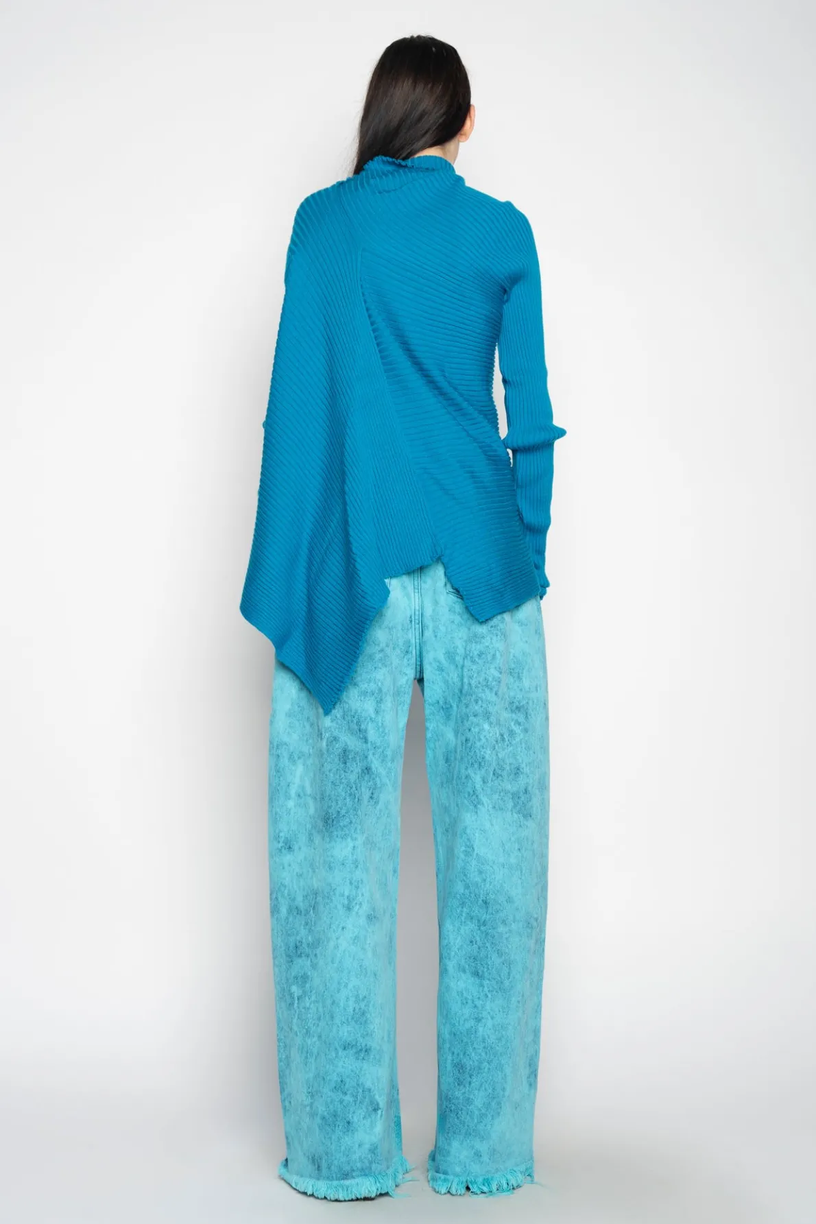 TURQUOISE DRAPED JUMPER IN MERINO KNIT